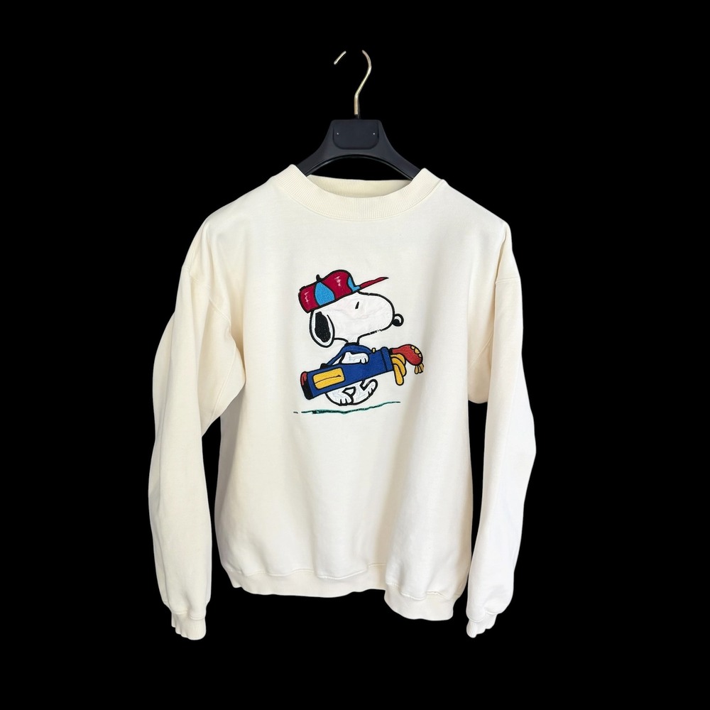 Vintage Snoopy and Friends by Bill Ditfort Golf Embroidered Sweatshirt Cream L